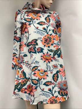 Tuckernuck White Mini Dress with Coral, Teal & Yellow Floral Print, Size XXS